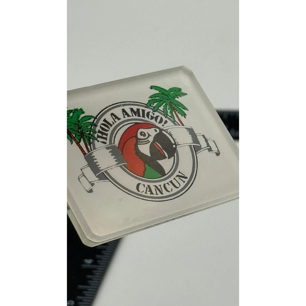 Vintage Hola Amigo Cancun Keychain Macaw Parrot‎ Palm Tropical Souvenir Mexico